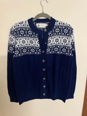 Navy & White Fair Isle Button-Front Cardigan Sweater